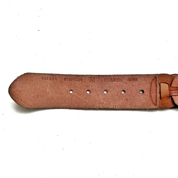 Vintage Woven Cognac Leather Belt | Artisan Patchwork Brass Buckle | Fossil Y2K - Picture 8 of 13